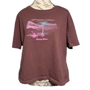 Life Is Good Happy Hour Kayak Graphic Boxy Crusher Tee Women’s Size L